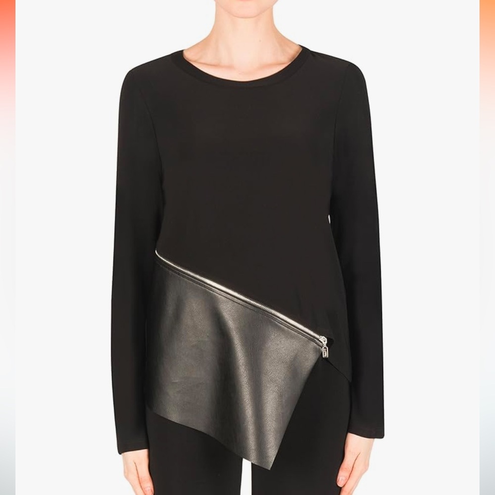 Joseph Ribkoff asymmetrical tunic top leather zipper